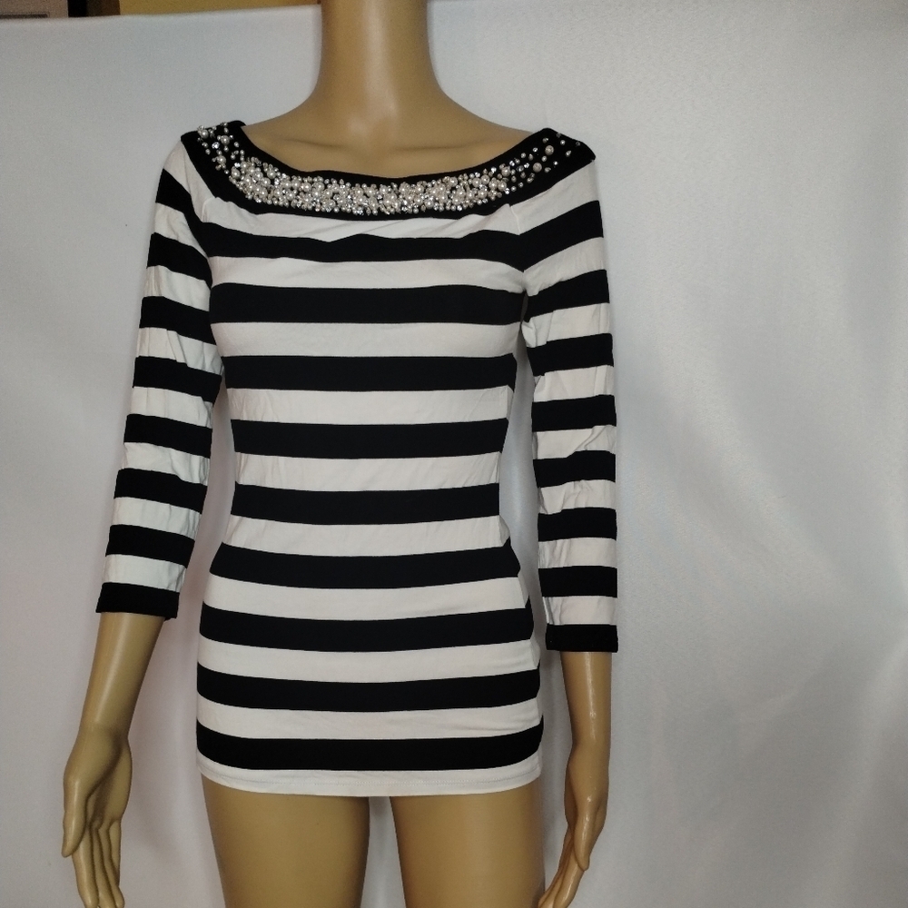 White House Black Market Women's size xxs  black and white striped blouse shirt